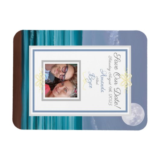 Rett unser Datum Mondlicht aquamarine Hochzeit am  Magnet (Horizontal)