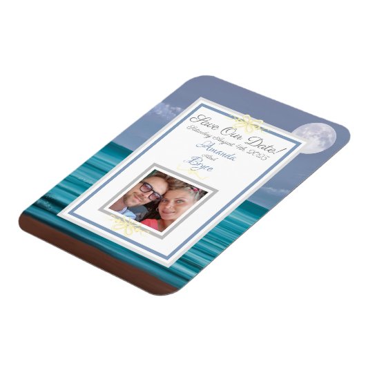 Rett unser Datum Mondlicht aquamarine Hochzeit am  Magnet (Linke Seite)