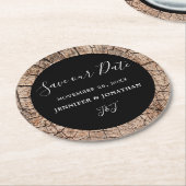 Rett unser Datum Wood Grain Rustikale Hochzeit Runder Pappuntersetzer (Angewinkelt)