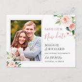 Rett unser neues Date Blush Pink Chic Floral Foto Postkarte (Vorderseite)