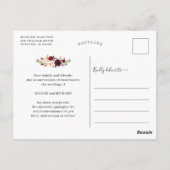 Rett unser neues Date Burgundy Red Floral Foto Postkarte (Rückseite)