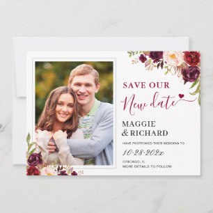 Rett unser neues Date Burgundy Red Floral Foto Save The Date