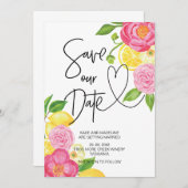 Rett unsere Date Pink and Lemon Floral Wedding Einladung (Vorne/Hinten)