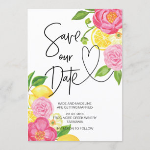 Rett unsere Date Pink and Lemon Floral Wedding Einladung