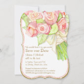 Rett unsere Date Wasserfarbe Rose Bouquet Perlen Save The Date (Vorderseite)