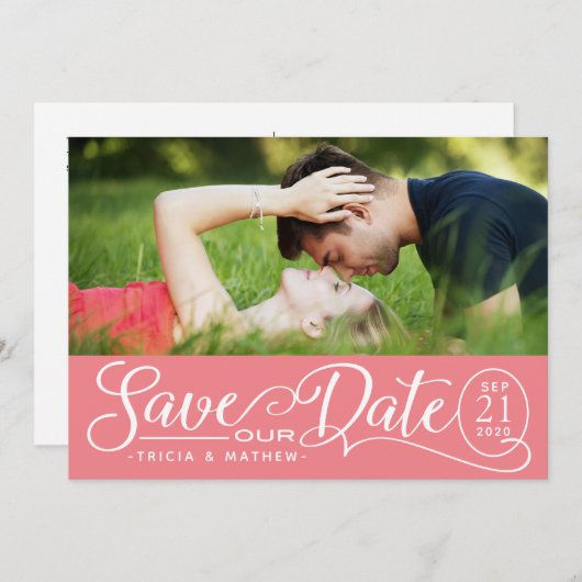 Rett UNSERE Datumshochzeit | Elegantes Skript Einladung (Vorne/Hinten)