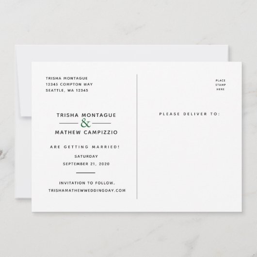 Rett UNSERE Datumshochzeit | Elegantes Skript Einladung (Rückseite)