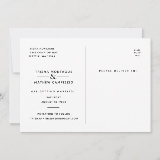 Rett UNSERE Datumshochzeit | Elegantes Skript Einladung (Rückseite)