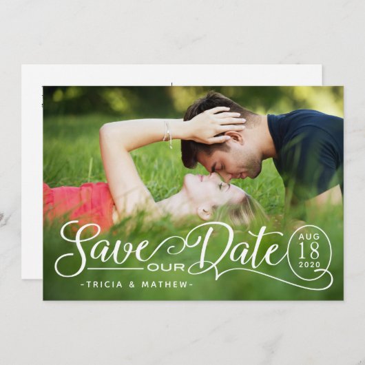 Rett UNSERE Datumshochzeit | Elegantes Skript Einladung (Vorne/Hinten)