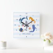 Rett unsere Meere | Kinderzimmer gefährdeter Meere Quadratische Wanduhr (Zuhause)