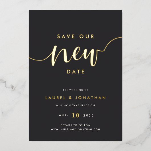 Rett unsere neue Date Wedding Postponement Foil Ca Folieneinladung (Vorderseite)