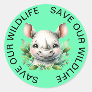 Rett unsere Rhinozeros-Aufkleber für Wildtiere Runder Aufkleber