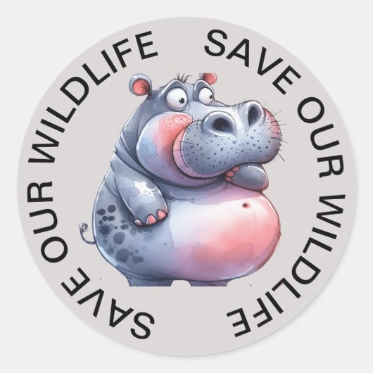Rett unsere Wildlife Stickers, Hippopotamus Graphi Runder Aufkleber (Vorderseite)