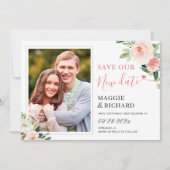 Rett unserem neuen Datum Elegantes Rosa Foto Save The Date (Vorderseite)