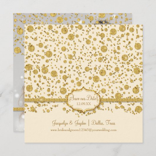 Rett unseren Date Gold Leaf Glitzer Confetti Polka Save The Date (Vorne/Hinten)