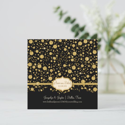 Rett unseren Date Gold Leaf Glitzer Confetti Polka Save The Date (Stehend Vorderseite)