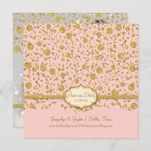 Rett unseren Date Gold Leaf Glitzer Confetti Polka Save The Date (Vorne/Hinten)