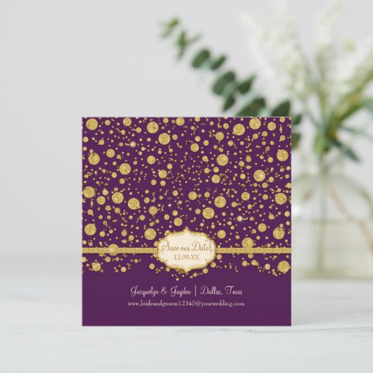 Rett unseren Date Gold Leaf Glitzer Confetti Polka Save The Date (Stehend Vorderseite)