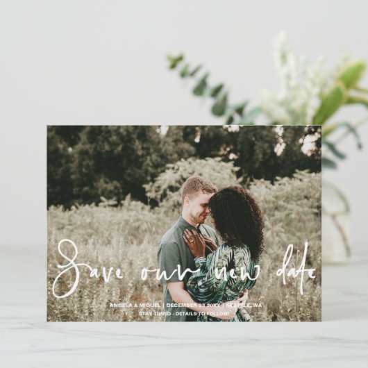 Rett unseren neuen Datumswechsel bei Hochzeitpläne Save The Date (Stehend Vorderseite)