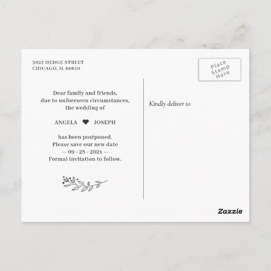 Rett unseren neuen Termin Hochzeit verschoben Plan Postkarte (Rückseite)