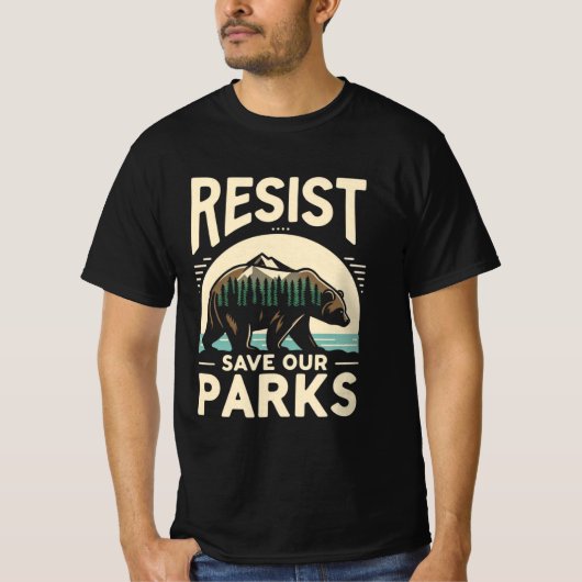 Rett unseren Parks Resist Bär Umweltaktivismus T-Shirt (Vorderseite)