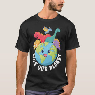 Rett unseren Planet Dinosaur Earth Day Kindermädch T-Shirt