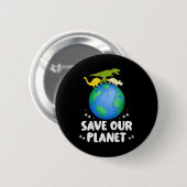 Rett unseren Planeten Dinosaurier Kinder Niedliche Button (Vorne & Hinten)