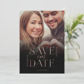 Rett unserer Date Rose Gold Full Foto Black Gradie Save The Date (Stehend Vorderseite)