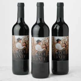 Rett unserer Date Rose Gold Full Foto Black Gradie Weinetikett