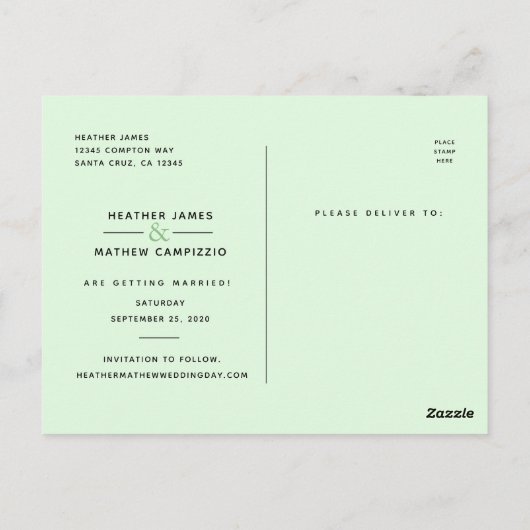 Rett unserer Date Wedding Distressed Script-Fotoka Postkarte (Rückseite)