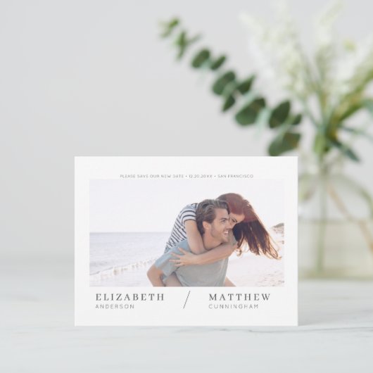 Rett unserer neuen Date Simple Chic Custom Foto We Postkarte (Stehend Vorderseite)