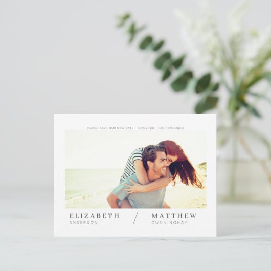 Rett unserer neuen Date Simple Chic Custom Foto We Postkarte (Stehend Vorderseite)