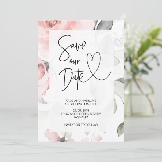 Rett unserer Niedlichen rosa Blumen Elegante Hochz Einladung (Stehend Vorderseite)