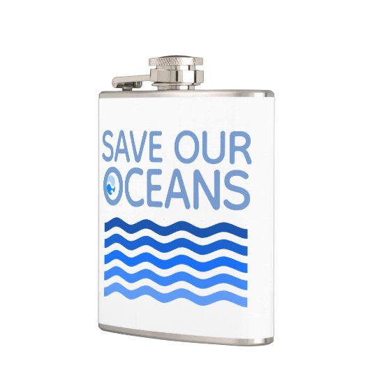 Rett unserer Ozeane Blue Stylized Earth Waves Flachmann (Links)