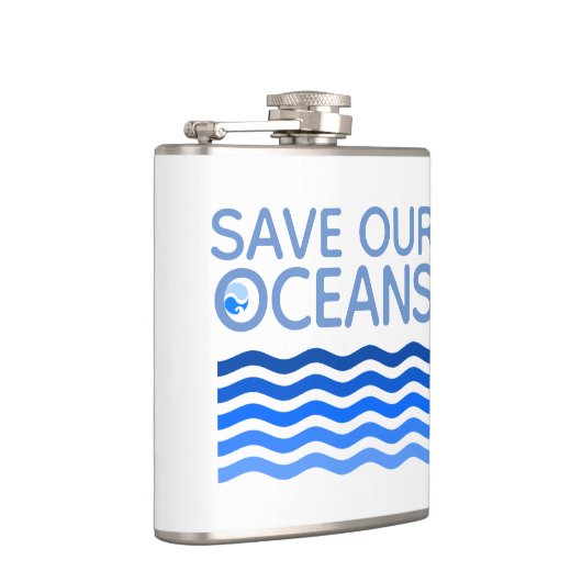 Rett unserer Ozeane Blue Stylized Earth Waves Flachmann (Rechts)