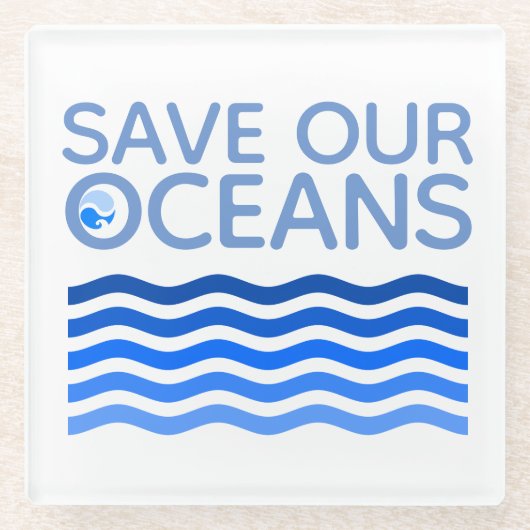 Rett unserer Ozeane Blue Stylized Earth Waves Glasuntersetzer (Vorderseite)