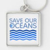Rett unserer Ozeane Blue Stylized Earth Waves Schlüsselanhänger (Vorne)