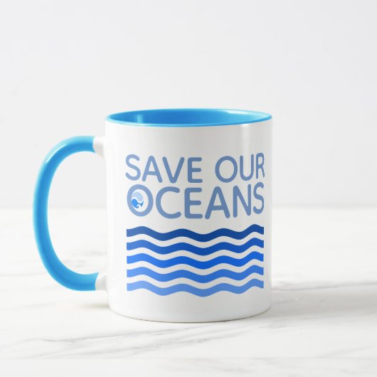 Rett unserer Ozeane Blue Stylized Earth Waves Tasse (Links)