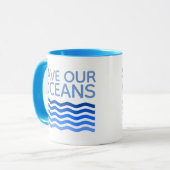 Rett unserer Ozeane Blue Stylized Earth Waves Tasse (Vorderseite Links)