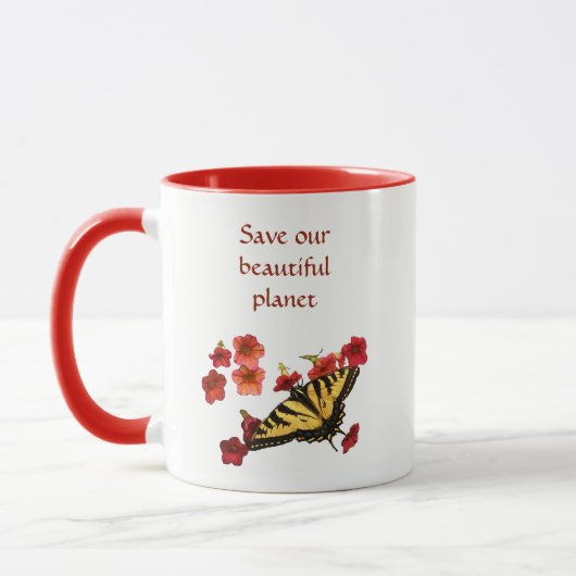 Rett unserer Tasse "Gelber Schmetterling Rote Blum (Links)