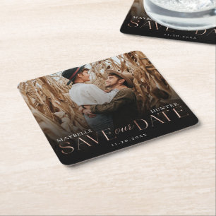 Rett unseres Datums Black & Rose Gold Couple Fot Rechteckiger Pappuntersetzer