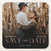 Rett unseres Datums | Black & Rose Gold Couple Fot Rechteckiger Pappuntersetzer (Vorderseite)