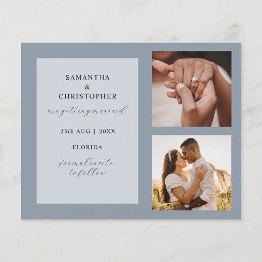 Rett unseres Datums Dusty Blue Foto Hochzeit (Rückseite)