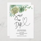 Rett unseres Datums Grüne Sukkulente Hochzeit Einladung (Vorne/Hinten)