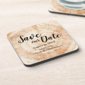 Rett unseres Datums Holzkorn Hochzeit rustikale Ma Getränkeuntersetzer (Linke Seite)