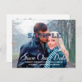 Rett unseres Datums Silver Typografy Foto Hochzeit Ankündigungspostkarte (Vorne/Hinten)