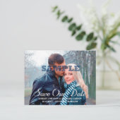 Rett unseres Datums Silver Typografy Foto Hochzeit Ankündigungspostkarte (Stehend Vorderseite)