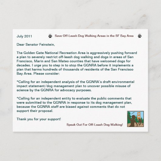 Rett von Leash Dog Walking Senator Feinstein Postkarte (Vorderseite)