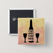 Rett Wasser trinken Wein Schwarze Flasche Zwei Glä Button (Vorne & Hinten)