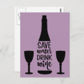 Rett Wasser trinken Wein Schwarze Flasche Zwei Glä Postkarte (Vorne/Hinten)